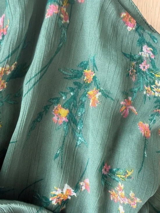 Vero Moda Green Floral Tiered Mini Dress Cottagecore Ruffle Boho Size L Flowy - Picture 3 of 4